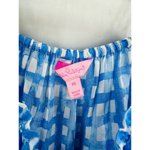 Lilly Pulitzer Silvana Tie-Sleeve Tank Gingham Check Watercolor Blue – Size XS - Picture 7 of 8